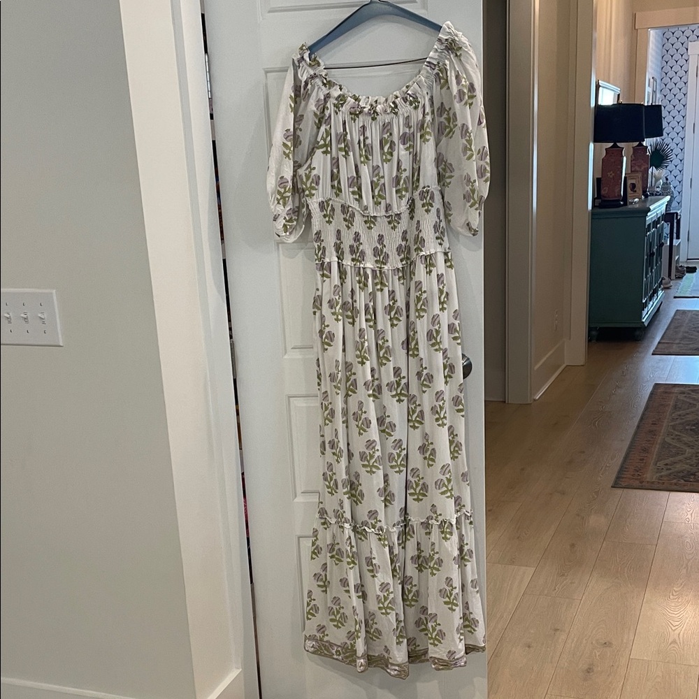 White Floral Off-Shoulder Midi Dress